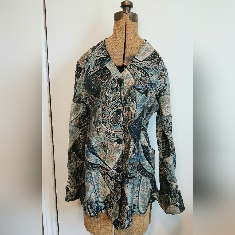 Vintage Tapestry Jacket “M Pope Toronto” Size Small - Tailored Cut, Fancy Button